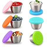 HONZUEN Salad Dressing Container 6 Pack, Stainless Steel Dipping Sauce Containers with Silicone Lids