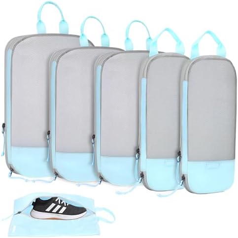 Voova 6 Set Compression Packing Cubes, Travel Accessories Expandable Packing Organizer Bags Set for Carry on Suitcase, Durable Luggage Packing Cubes for Travel Essentials, Blue