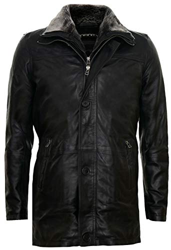 Chiusura a Cerniera Infinity Leather Soprabito Classico Uomo di Pelle Nera in Media Lunghezza con Collo Rimovibile M