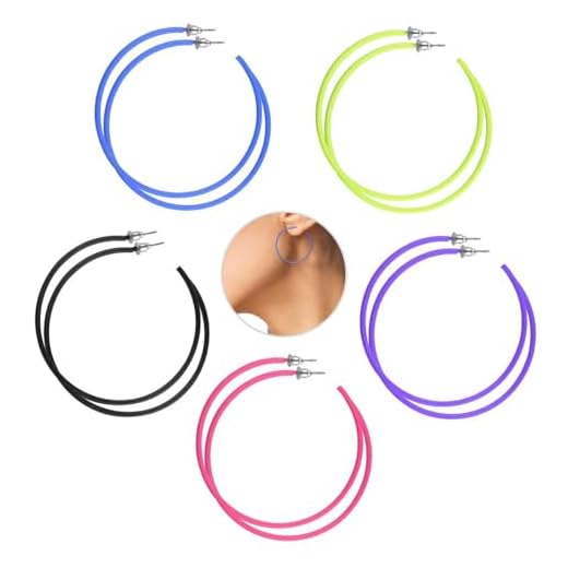 5 par damer neon ringörhängen kvinnor 80-tal retro örhängen stora kvinnor mode retro neonörhängen kvinnor ringörhängen 80-tal för 80-tal fest retro dans daglig användning (5 färger, diameter 6 cm), Metall