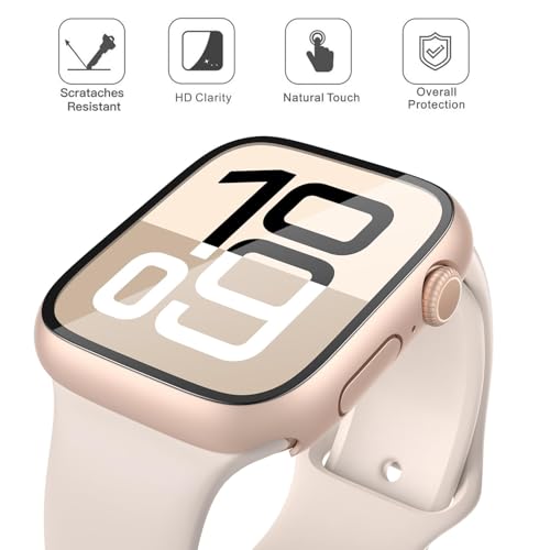 Image of Misxi Case with Screen Protector for 42mm Apple Watch Series 11 /10 | 2-Pack Cover with Tempered Glass for 11 /10, Scratch Resistant Sensitive Touch Protection, 1 Rose Gold + 1 Transparent