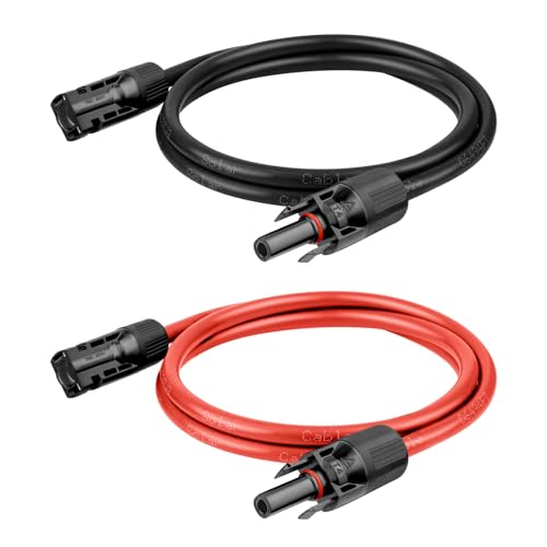 Kimbluth 10 AWG Solar Extension Cable 2FT Black + 2FT Red, 10 Gauge Solar Panel Wire Male to Female Tinned Copper Wire for Solar Panel, Automotive, RV, Boat, Outdoors