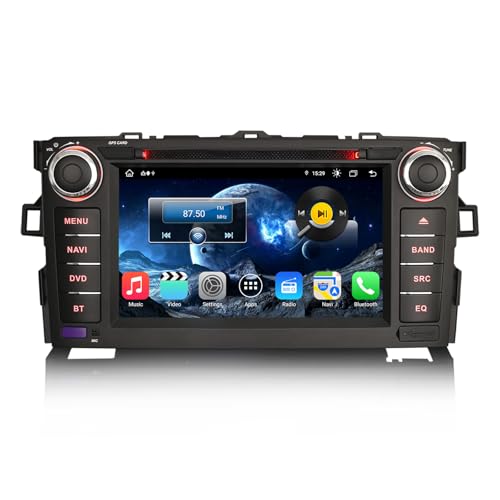 Erisin 7 inch 8-Core 4GB RAM 64GB ROM Android 14 Car Stereo with Sat Nav for Toyota Auris Support Apple CarPlay Android Auto Bluetooth GPS DSP DAB+ WIFI 4G DVD CD Player DVR TPMS RDS USB Head Unit