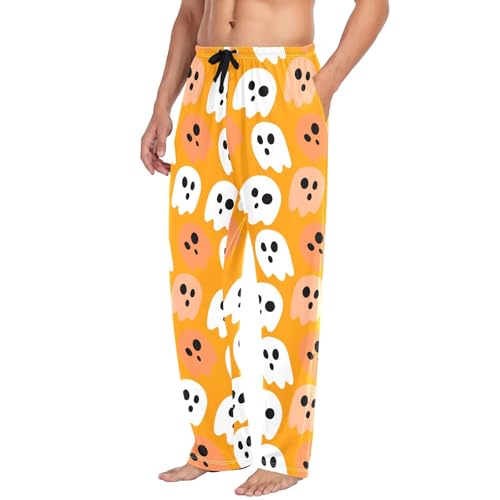 White and Orange Spirits Men's Cotton Pajama Pants with Pockets and Drawstring Comfortable and Stylish,S4