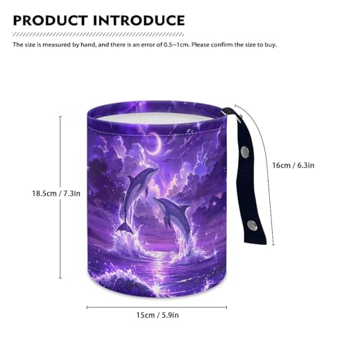 Image of Dolphin Moon Car Trash Can Reusable Foldable Cute Hanging Portable Dustbin Bin Waste Basket Car Accessories Interior for Car SUV Trucks Universal