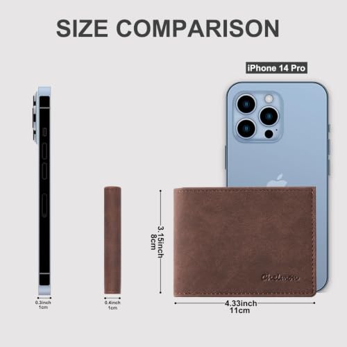 Image of Chelmon Slim Wallet for Men ID Window with RFID Blocking Front Pocket Bifold Minimalist Bussiness Card Holder Gift for Men, Vintage Brown