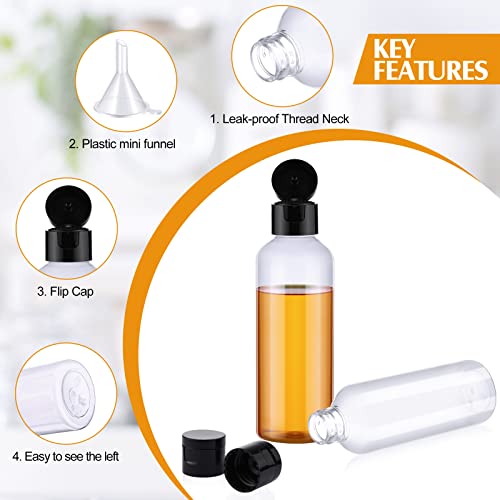 50 Piece 3.4 oz Travel Bottles with Flip Cap Plastic Empty Bottles Refillable Flip Cover Dispensing Squeeze containers with 2 Funnels Portable Refillable Containers for Travel Liquid(Clear, Black)3