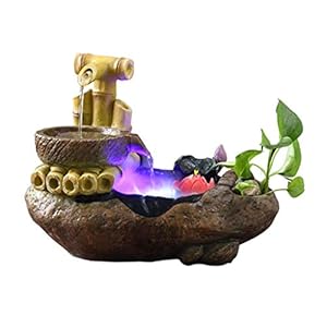 Innenbrunnen Steinmühle Topf Wasserfall Desktop-Brunnen Kleiner Fischteich Wasserfall Zerstäubter Luftbefeuchter Innendekoration Desktop-Harzbrunnen Innenentspannung Desktop-Brunnen (Farbe: A)