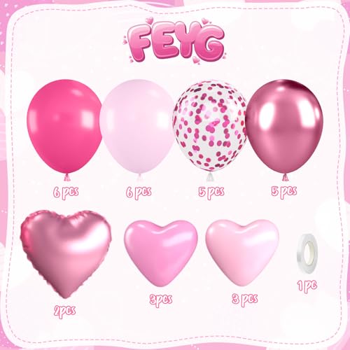 Image of Pink Balloons 12 Inch Metallic Hot Pink Magenta Happy Birthday Decorations