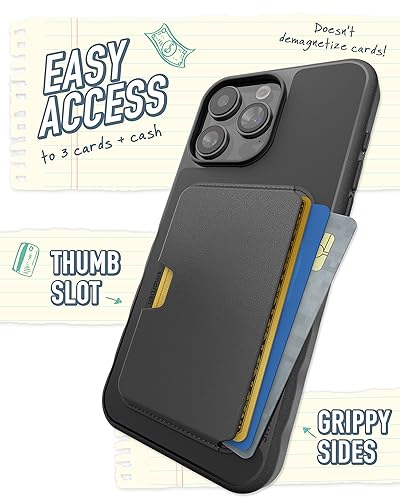 Image of Smartish iPhone 15 Pro Max Slim Case with Wallet for MagSafe iPhones - Gripmunk - Magsafe Compatible Thin Grip Cover + Detachable Magnetic Credit Card Holder - Black Tie Affair