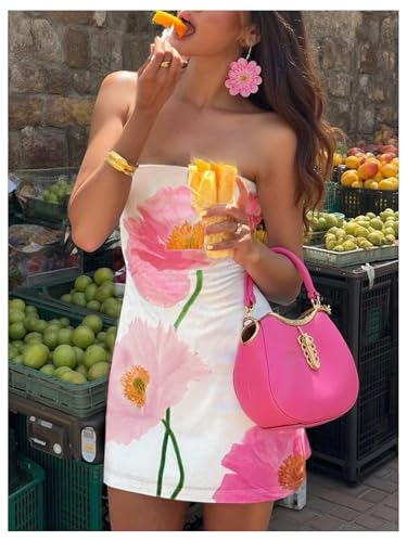 Image of WDIRARA Women's Floral Print Mini Tube Dress Summer Strapless Sleeveless Bodycon Dresses
