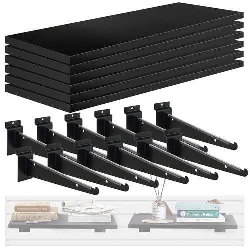 6 Pack Heavy Duty Wooden Slatwall Shelves