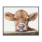 Stupell Industries Cute Baby Cow Animal Watercolor Painting Framed Giclee Art Design By Artist George Dyachenko