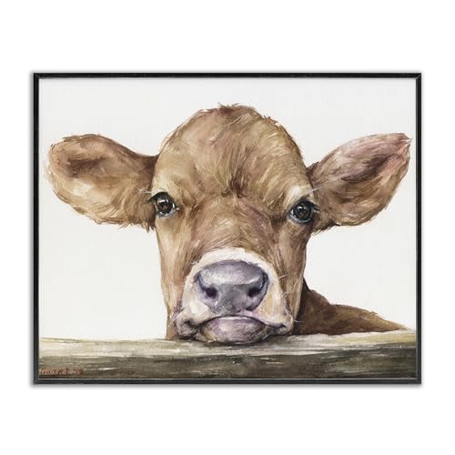 Image of Stupell Industries Cute Baby Cow Animal Watercolor Painting Framed Giclee Art Design By Artist George Dyachenko
