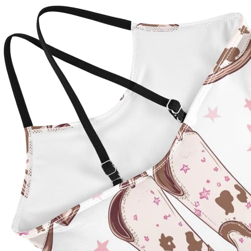 Pigsaly Girls One Piece Swimsuits Pink Cowgirl Boot Brown Bow Skin Kids Cross Back Swimwear Beach Sport Bathing Suit 3T4