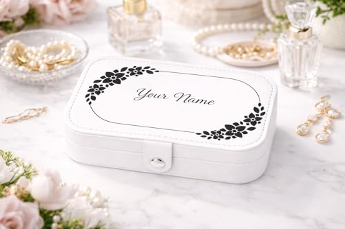 Image of Mini Jewellery Travel Case, PU Leather Organizer Box, Small Portable Jewellery Storage Holder for Womens Rings Earrings Necklaces (Floral Orbit)