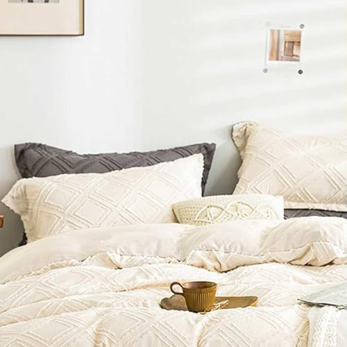 Nanko Pillow Case/Pillow Shams Queen Set Of 2, Beige Cream Tan Tufted Jacquard Diamond Boho Soft Shabby Chic Microfiber Pillow Covers, For Home Bed thumb #2