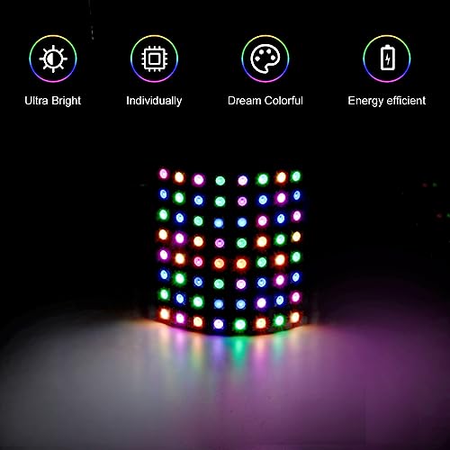 Image of (2 Pack) WS2812B LED Matrix Panel, 8x8 64 Pixel RGB 5050SMD Individually Addressable IC MagicRGB Dream Full Color Flexible FPCB Work with K1000C for Image Video Text Display - DC5V