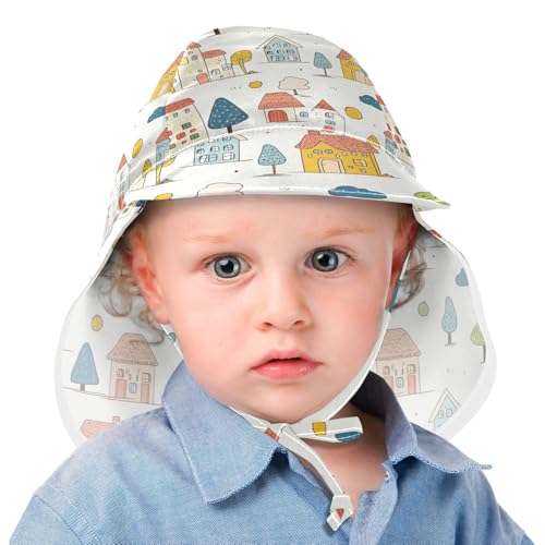Cartoon Childish Colorful Houses Trees Unisex Baby Beach Hats Baby Boys Water Hats Girls UPF 50+ Large Brim Beach Essentials2