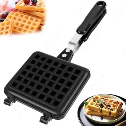 QYLTTDM Waffeleisen Mit Herdplatte, Waffelpfanne Mit Gasherdplatte, Waffeleisen Mit Antihaftbeschichtung, Tragbare Waffel-Backform, Backgeschirr, Mit Langem Griff, Waffelpfanne Aus Gussaluminium