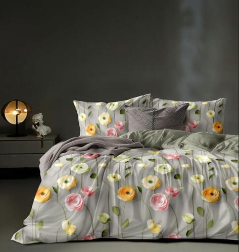 Image of LOOMLYFE 300 TC 7D Microfiber XXL Soft Cotton Super King Size Bedsheet for Double Bed, King Size 108 Inches X 108 Inches, 9 Feet, 275 X 275 cm with 2 Large Size Pillow Covers, GreyBaleLotus