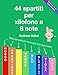 44 spartiti per xilofono a 8 note: Note colorate di rosso, arancione, giallo, verde, blu, blu marino, viola, rosa