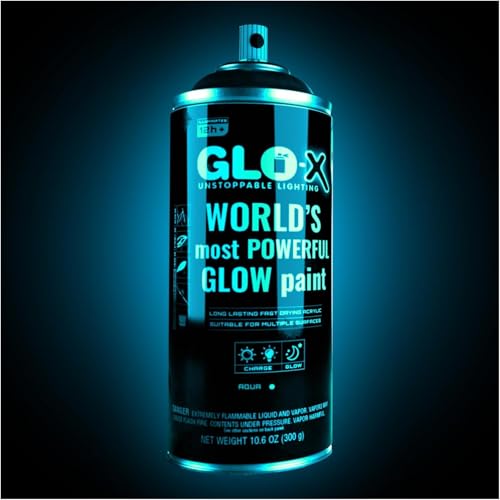 Blue Glow In The Dark Spray Paint (10.6 oz) Clear Spray Paint That Glows Neon Blue In The Dark- Light & Sun Activated - Acrylic