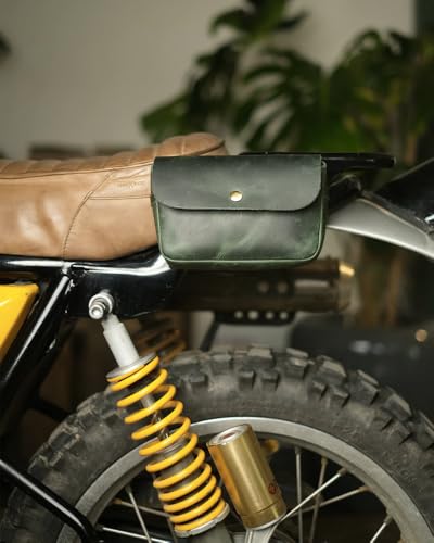 Image of Trip Machine Company Genuine Leather Motorcycle Front Handlebar Leather Bag | Moto Backrail Sidekick Pouch | Shoulder Bag | Fanny Pack (Forest Green)
