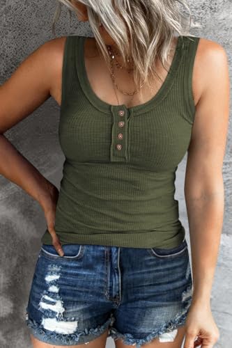 Tank Tops for Women Summer Casual Camisole Tops Ribbed Sleeveless Henley Shirts Basic Clothing 2025