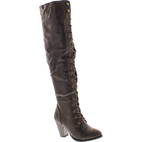 Forever Women's Knee-High Lace-Up Boot Camila-48 Brown Pu Pu 8
