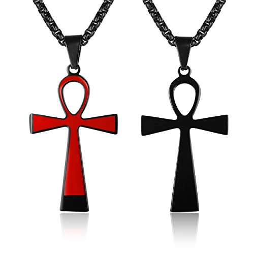 Rehoboth Ankh Ancient Egyptian Coptic Cross Pendant Necklace for Womens Mens 24 Inch Stainless Steel Chain Black Gold Silver2