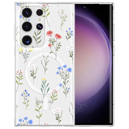 Coque Samsung S22 Ultra Magsafe transparente antichoc motif floral silicone