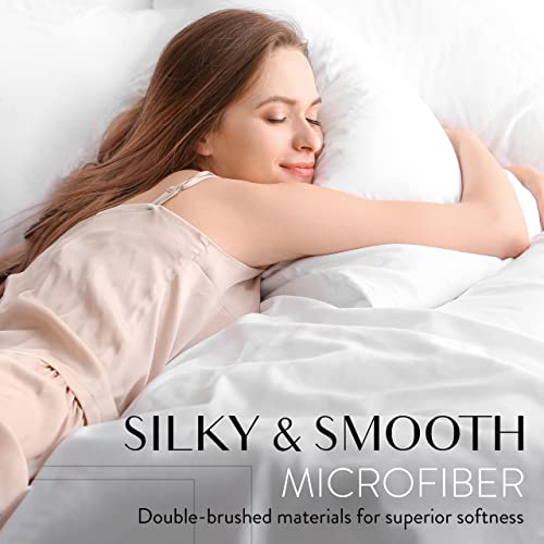 Danjor Linens Bed Sheet Set Queen Size for Hot Sleepers, Hotel Premium Sheets with 4 Pillowcases, Lightweight Brushed Microfiber Deep Pockets, Breathable Cooling 6 Piece Bedding Sets, Light Gray