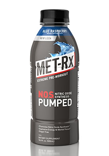 MET-Rx NOS Pumped, Blue Raspberry, 16.9 oz. (12 count), Pre-Workout Ready To Drink (RTD) Sugar Free Energy Supplement with Caffeine, and Amino Acids