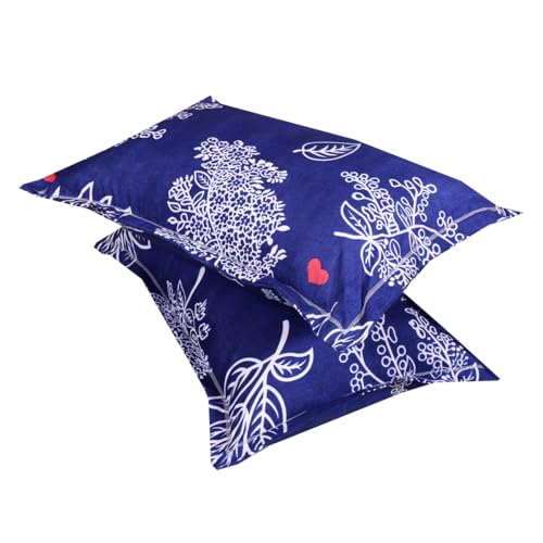 Image of ROMEE Elegant Floral Printed Glace Cotton Double Bedsheet, 144 TC Soft Feel, Queen Size (90 x 100 Inches), with 2 Pillow Covers, Navy Blue