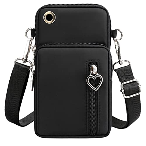 Générique Petit Sac Téléphone Portable Femme Portefeuille, Oxford Tissu Pochette Bandoulière , Bandouliere avec Prise Casque,Sacoche Femme Bandoulière pour Téléphone 7'' (Noir)