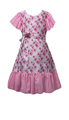Je Taime Mumumus Girls Multicoloured and Pink Floral Printed Crepe Fabric Knee Length Dress for 4-15 Year Girls