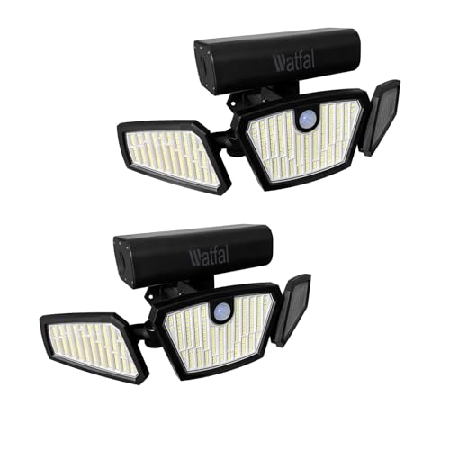 Watfal Motion Sensor Lights Indoor/Outdoor 2 Pack 2100LM, 6500K Wireless IP65 Waterproof 3 Heads...