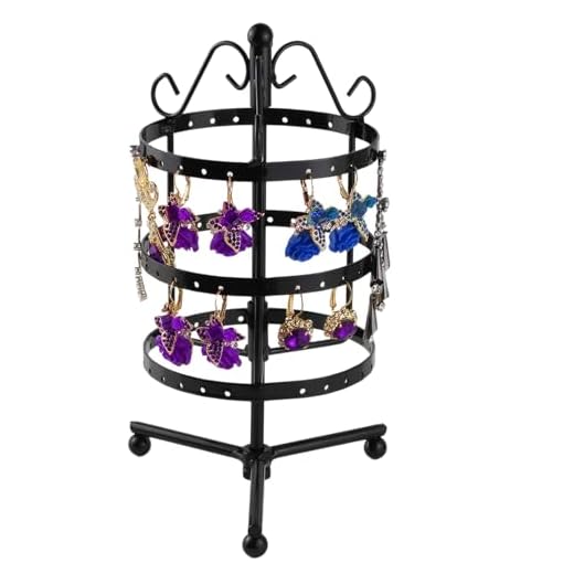DecorDwell Ohrringständer Drehbar, Schmuckständer Metall Schwarz 3 Schichten, Schmuckständer Ohrringe Rund 72 Löcher, Schmuckaufbewahrung für Ohrstecker Ohrschmuck Halsketten Armbänder Ringe
