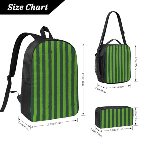 Watermelon Watermelon Skin 17 Inch Backpack Sets Lunch Bag Lightweight Daypack for Men Women 3Pcs2