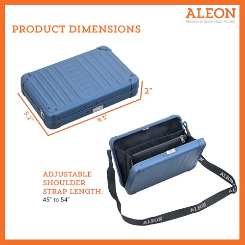 Image of Horizontal All Aluminum Crossbody Bag - Lightweight Compact Travel Case with Adjustable Strap, RF Blocking, Interior Pockets & Secure Clasp - Stylish Over-Shoulder Bag for Men & Women (Sapphire)