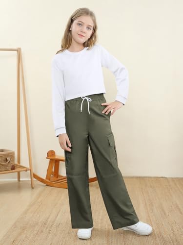 Image of Betusline Girl's 2 Piece Outfits, Cute Girls Fall Clothing Sets Cargo Pants + T-Shirt Top, 4T-14 Years