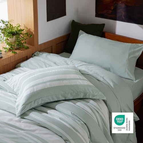 Image of Bedsure Twin XL Comforter Set 5 Pieces, Sage Green Striped Bedding Set for All Seasons, Reversible, Cationic Dyeing Bed in a Bag with Comforter, Sheets, Pillowcase & Sham