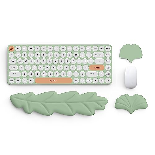 Lauspuck Keyboard Wrist Rest Pad Set, Leaf Shape PU Leather Memory Foam Wrist Cushion Support,Mouse Wrist Rest Pad,Non-Slip Wrist Support for Easy Typing Pain Relief, Green Leaf