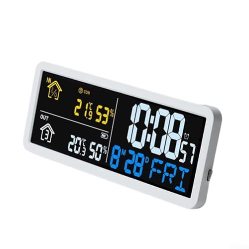 Termómetro digital higrómetro interior exterior con sensor inalámbrico y reloj blanco 3