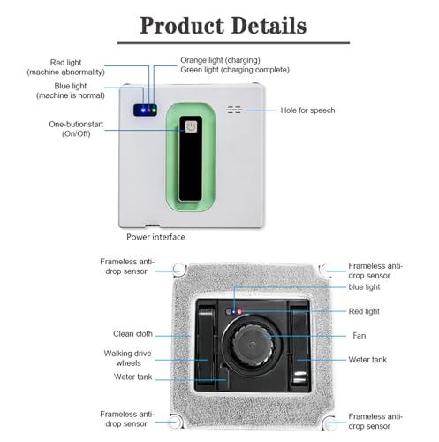 Window Cleaner Robot, 50ML Dual Water Tank, 3000Pa Strong Suction Smart Window Cleaning Robot, Support APP & Remote Control Robot Window Cleaner, Suitable for Outdoor/Indoor High Rise Windows - Image 2