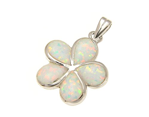 Arthur's Jewelry 925 Sterling silver white synthetic opal Hawaiian plumeria flower pendant 18mm2