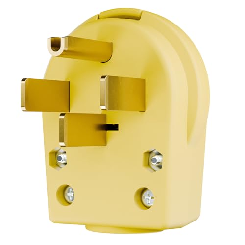 Nema 14-50P 50 Amp 125/250 Volt DIY Plug 50Amp 4-Prong Dryer Plug for Dryers and Ranges Works with Cable OD Max. 1.06 Inch Yellow