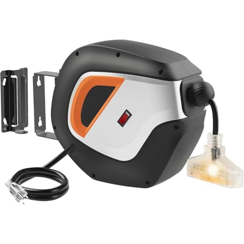 ZKLGS Enrollacables, Carrete de Cable de alimentación retráctil, 15 m, 12 AWG/3C SJT, Resistente, for Almacenamiento de Cables de extensión, Montaje en Pared o Techo.(12AWG 50FT)