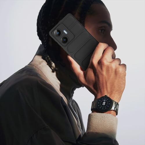 Image of A rtistque Liquid Silicone Stripes Back Cover Case for Realme Narzo N55 / Realme C55 | with Camera Protection | with Inner Fabric | Anti Slip Grip | AirBag Case - Black